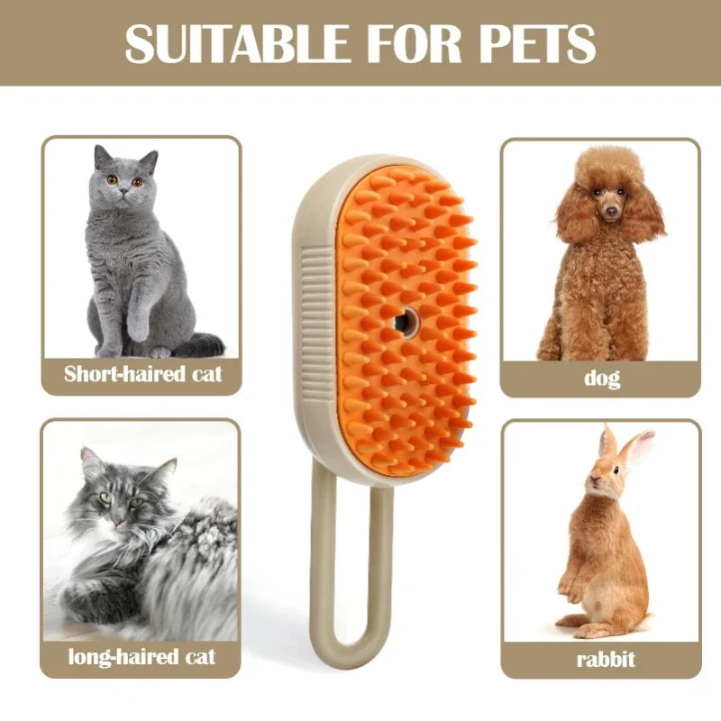 3-in-1 Steam Cat Brush Pet Hair Remover Vaporizer Grooming Comb with Massage Spray for Cats Durable Cleaning Tool
