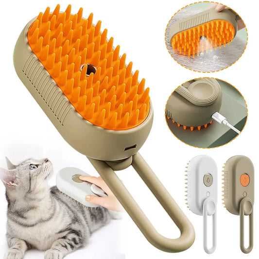 3-in-1 Steam Cat Brush Pet Hair Remover Vaporizer Grooming Comb with Massage Spray for Cats Durable Cleaning Tool